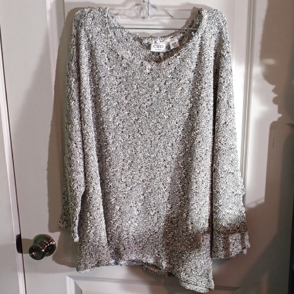 Textured Flattering Cato Gray Boxy 3/4 Sleeve Summer Tunic